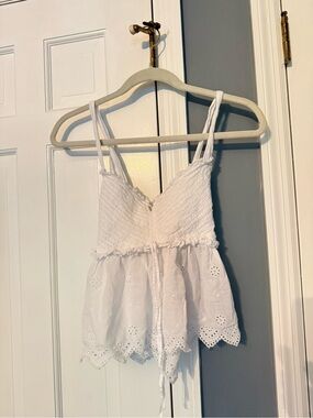 American Eagle Outfitters White Eyelet Smocked Cami